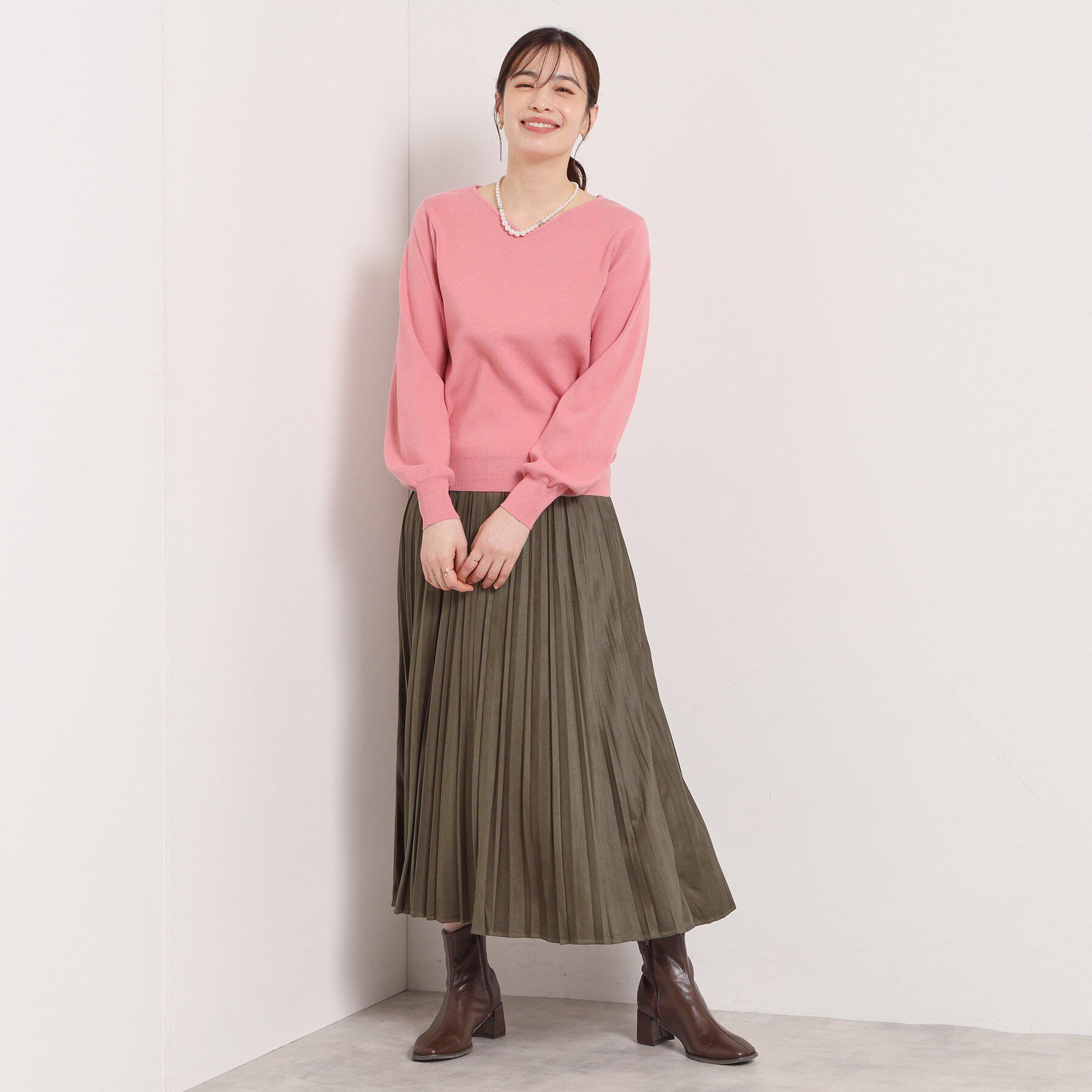 ITS&rsquo;DEMO「【手洗い可/ウエストゴム】フェイクスエードプリーツスカート」|スカート|