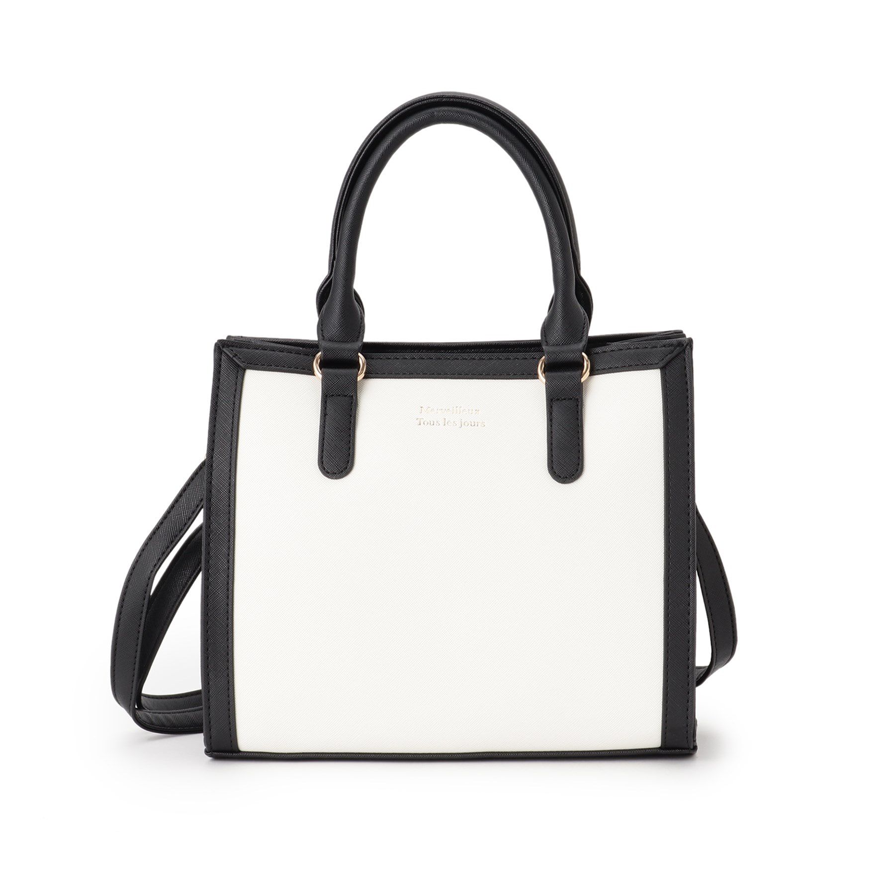 Ober Tashe「バイカラー2WAYスクエアショルダーミニトートバッグ」|ショルダー・メッセンジャー|ホワイト(001)