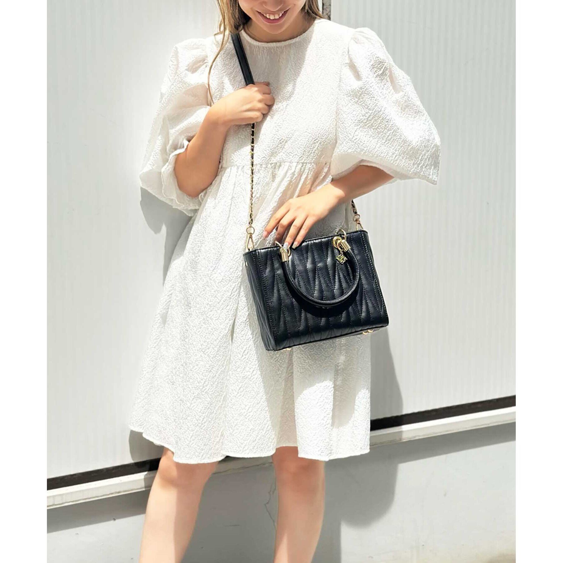 Ober Tashe「チャーム付きキルティング2WAYバッグ」|ハンドバッグ|