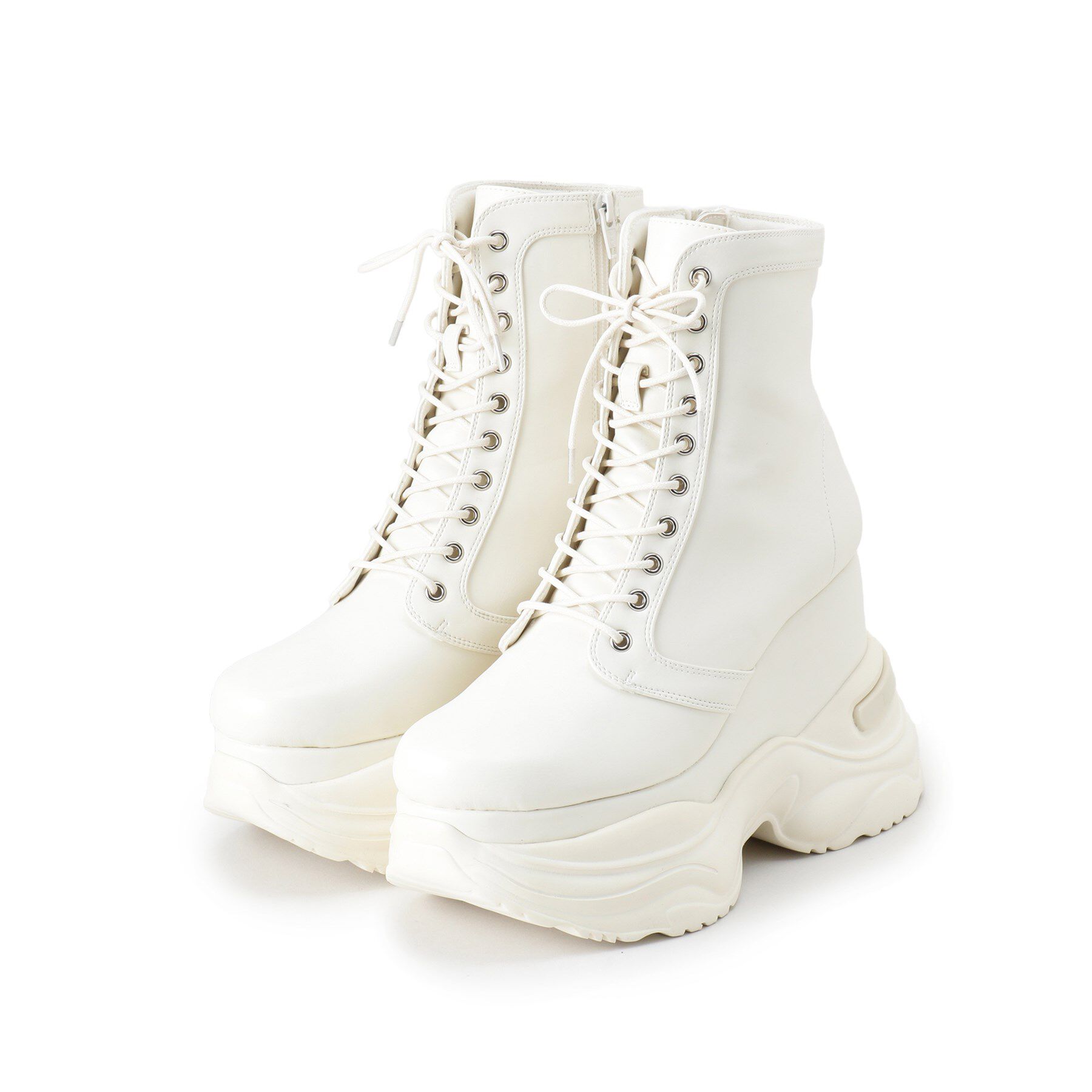 ESPERANZA「厚底スニーカーショートブーツ【レースアップ・足首にフィットして細見え】歩きやすいブーツスニーカー」|ショートブーツ|アイボリー(004)