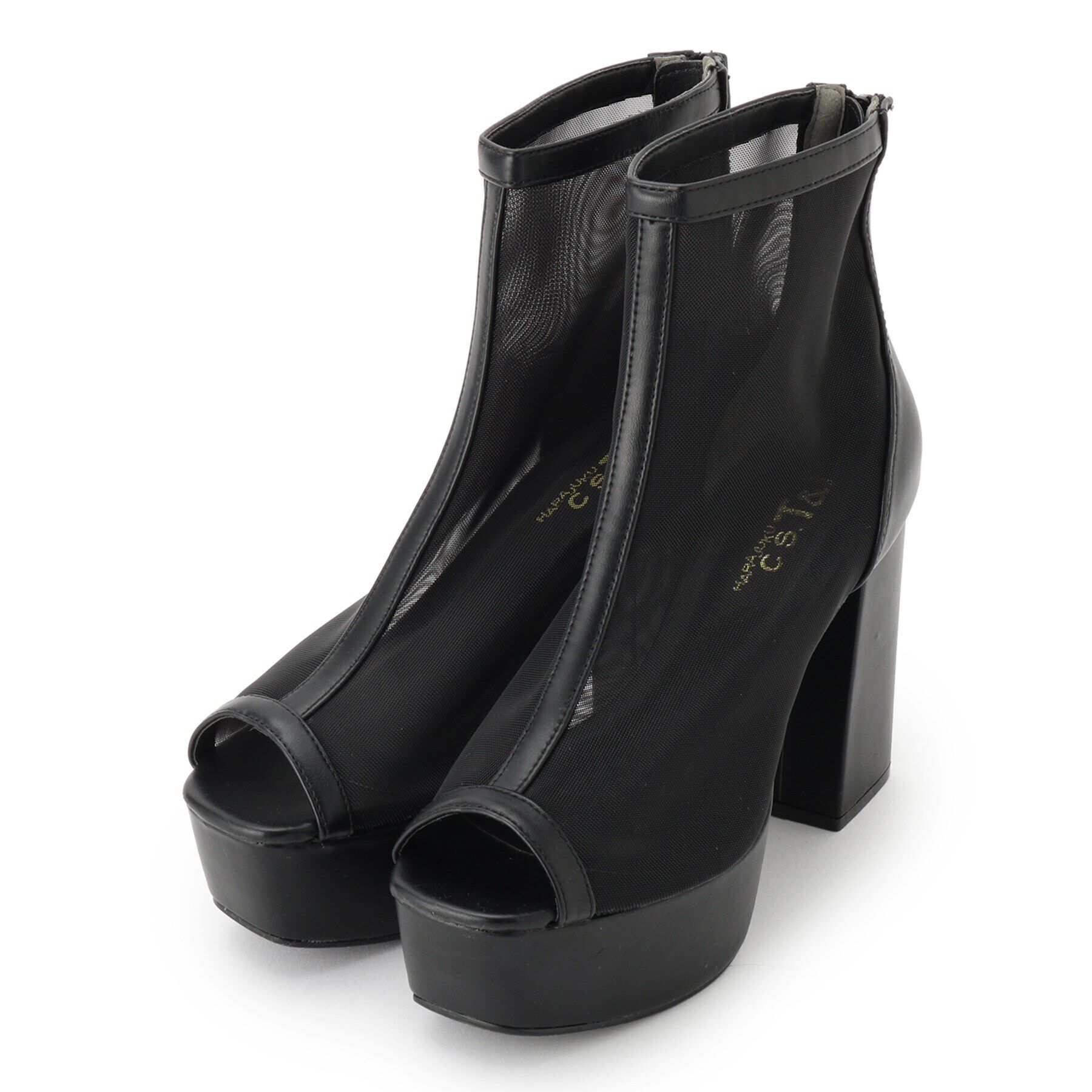 csT&P「厚底チュールショートブーツ」|ショートブーツ|ブラック(019)