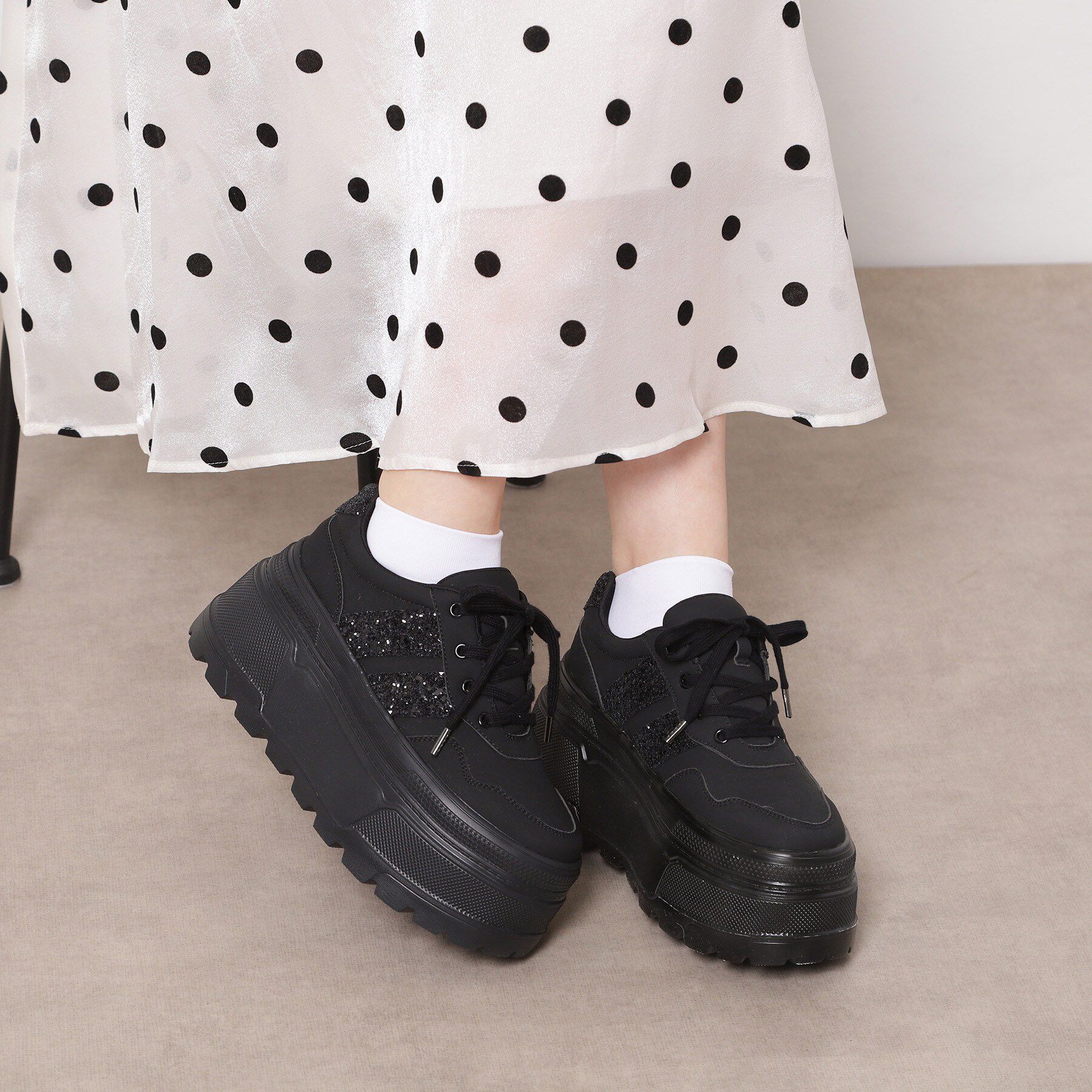 ESPERANZA「ラメライン厚底スニーカー」|スニーカー|ブラック(019)