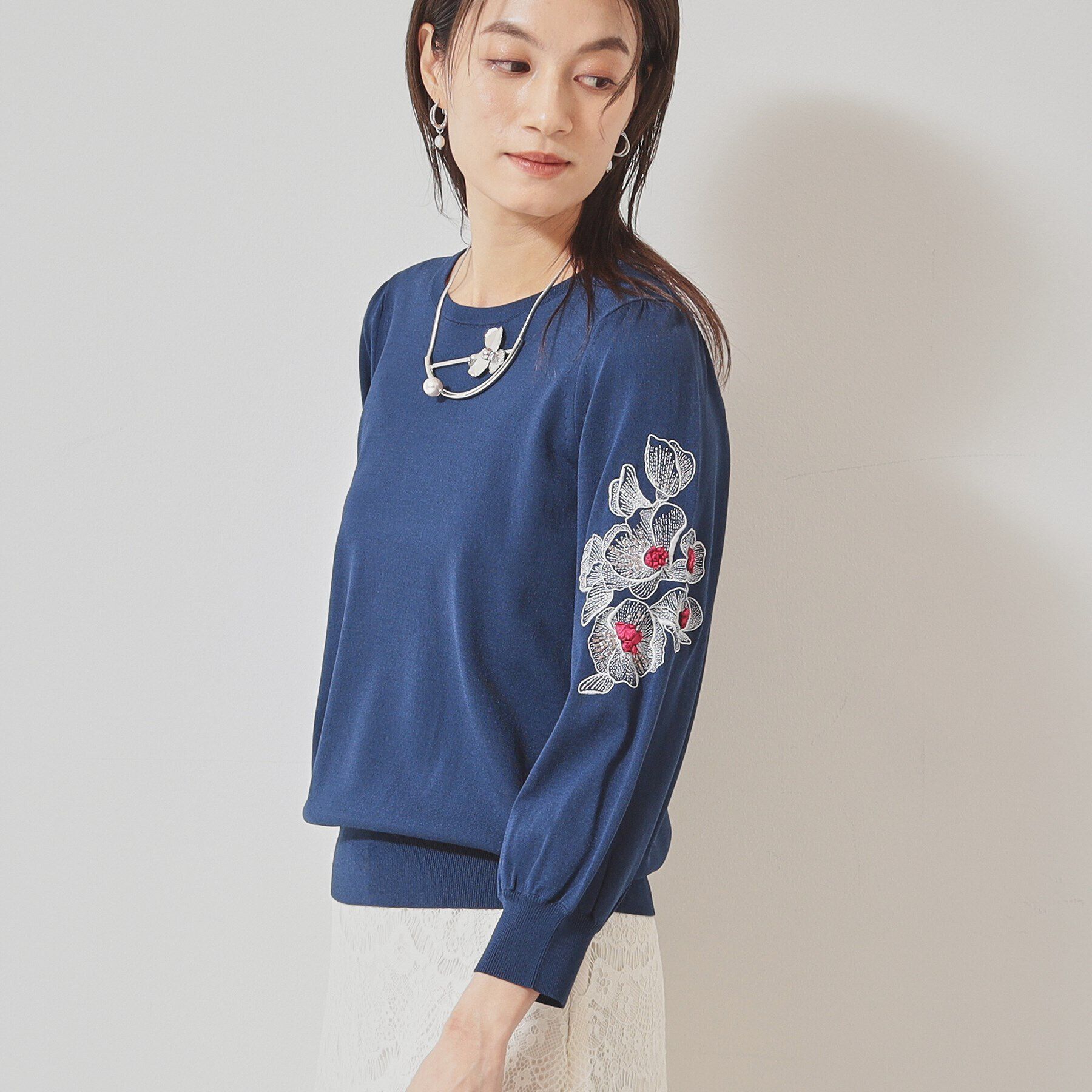 SunaUna「【SS～Lサイズ展開／リボン＆ビーズ刺繍】クラフトニット」|ニット・セーター|