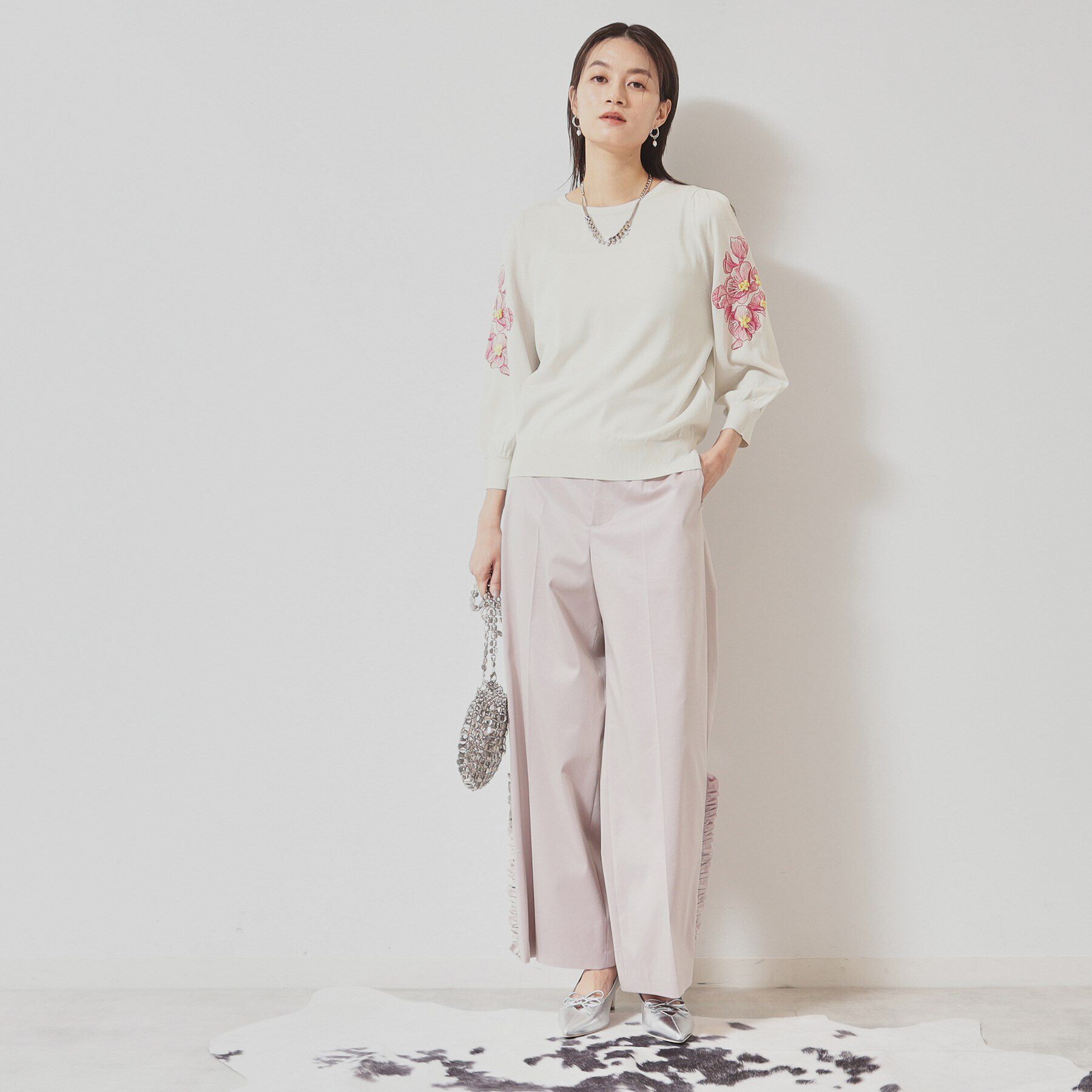 SunaUna「【SS～Lサイズ展開／リボン＆ビーズ刺繍】クラフトニット」|ニット・セーター|