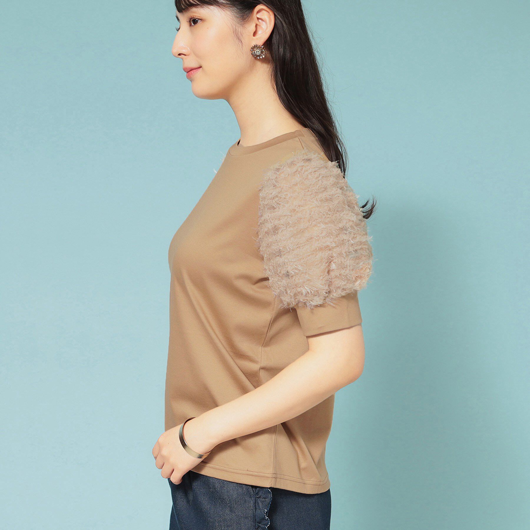 SunaUna「【秋まで着られる／袖チュール】パフスリーブカットソー」|Tシャツ・カットソー|