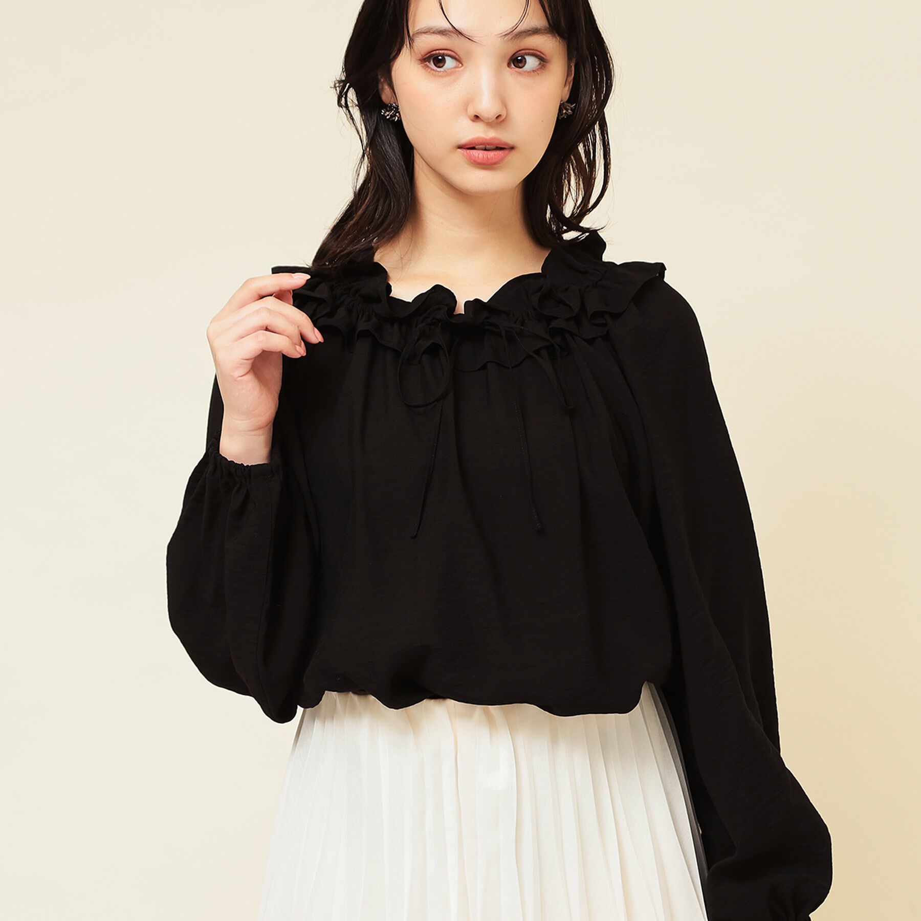 SunaUna「【衿フリル／衿調節可】リボンブラウス」|シャツ・ブラウス|ブラック(019)