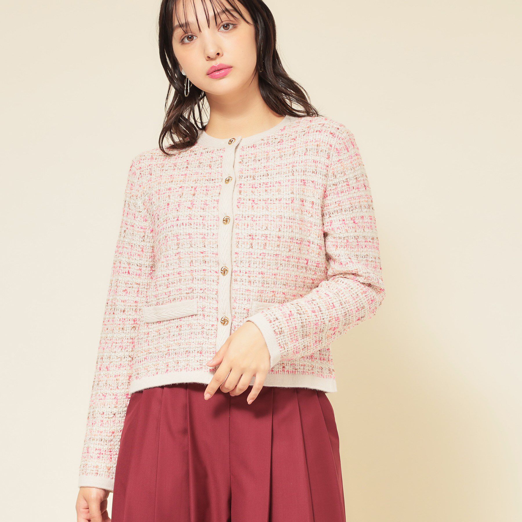 SunaUna「【配色／ミックス】ツイードカーディガン」|カーディガン|