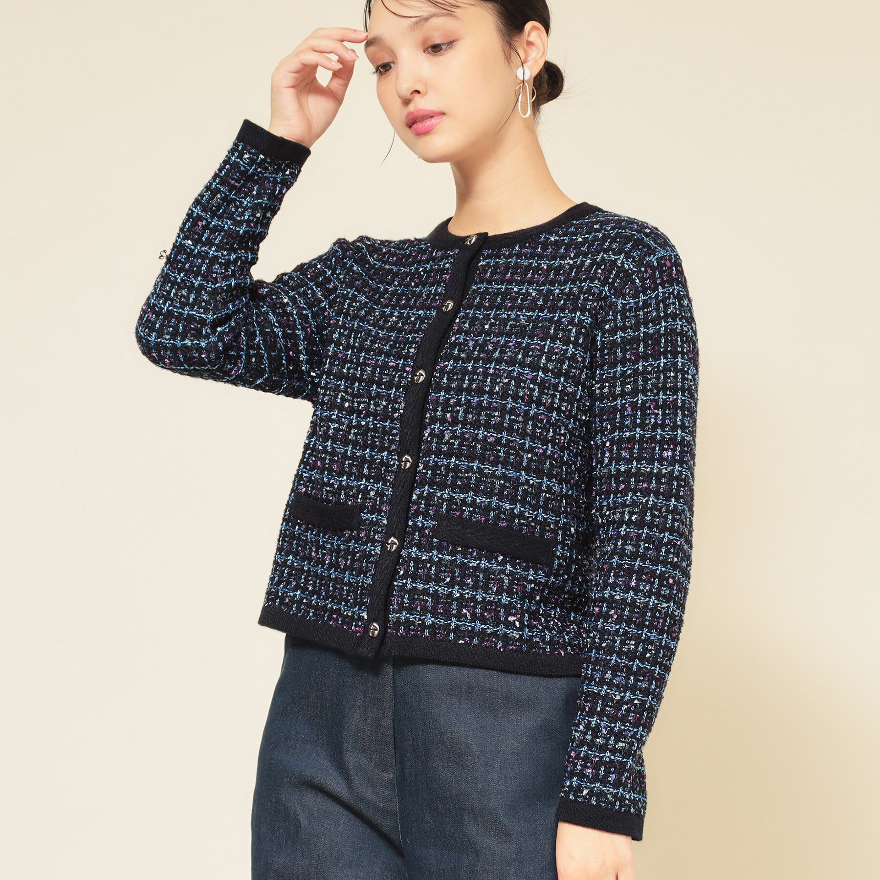 SunaUna「【配色／ミックス】ツイードカーディガン」|カーディガン|