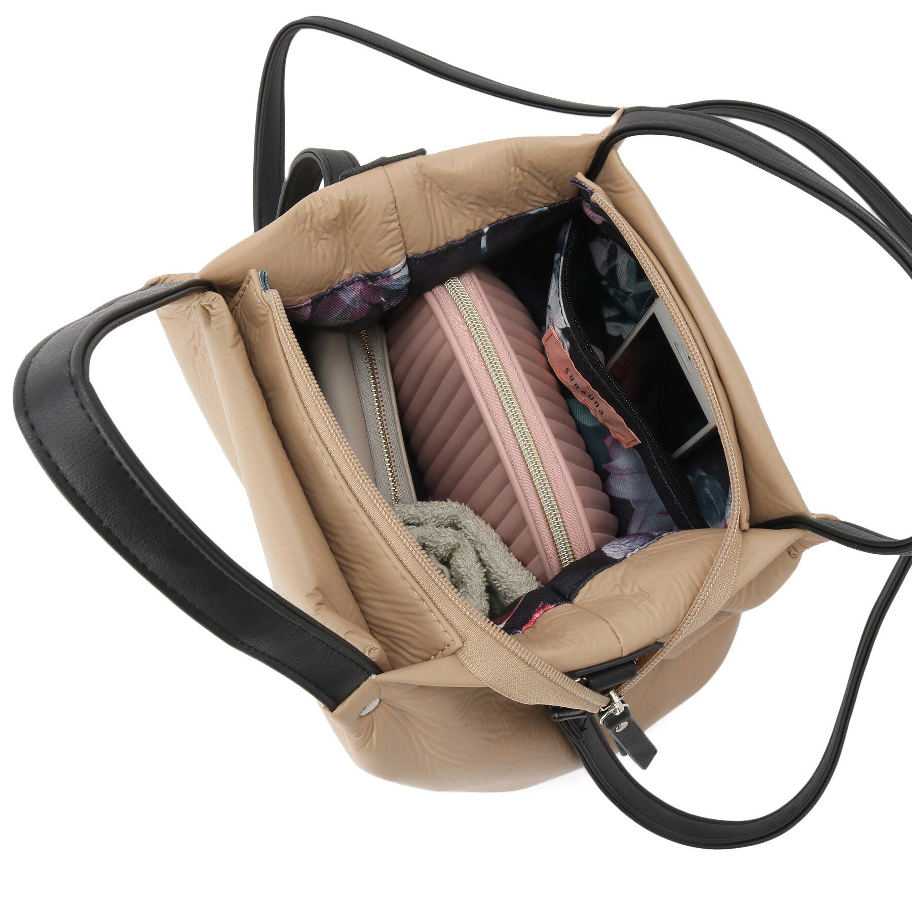 SunaUna「【2WAY／オリジナルプリント裏使用】タックトートバック」|トートバッグ|