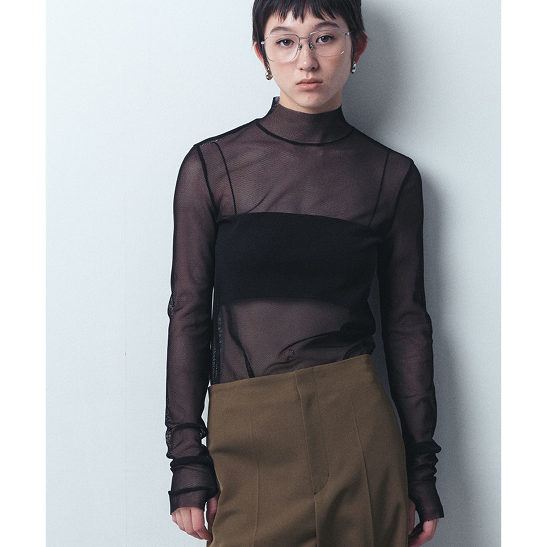 CODE A「mesh sheer tops」|Tシャツ・カットソー|ブラック(019)