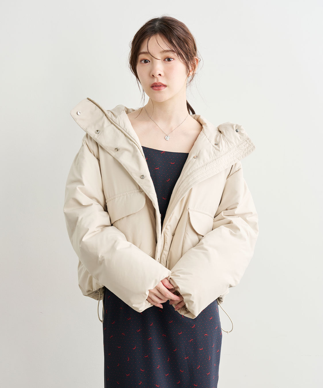 COCO DEAL「ショートフードダウンコート」|ダウン|ベージュ