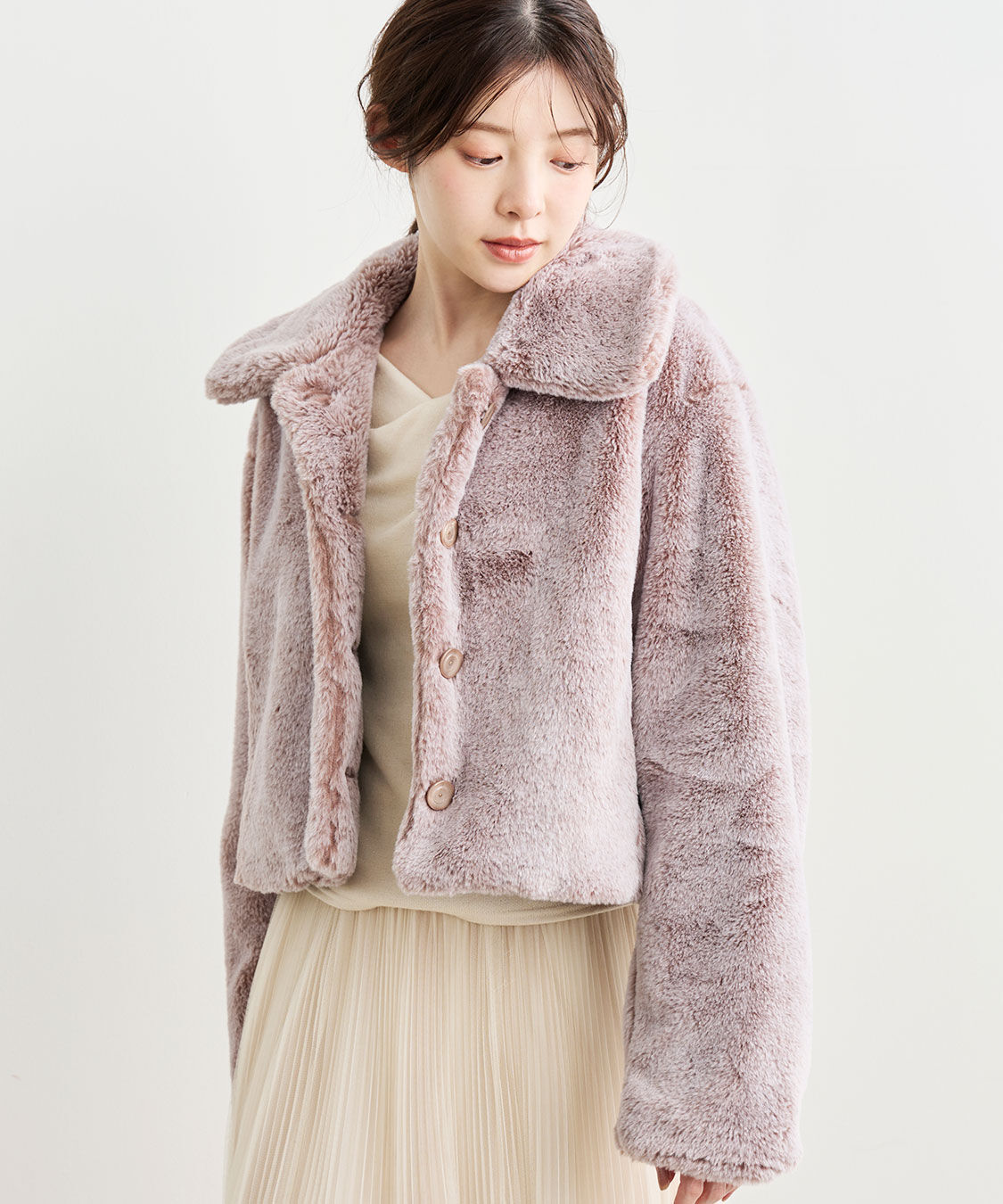 COCO DEAL「ショートファージャケット」|ステンカラーコート|