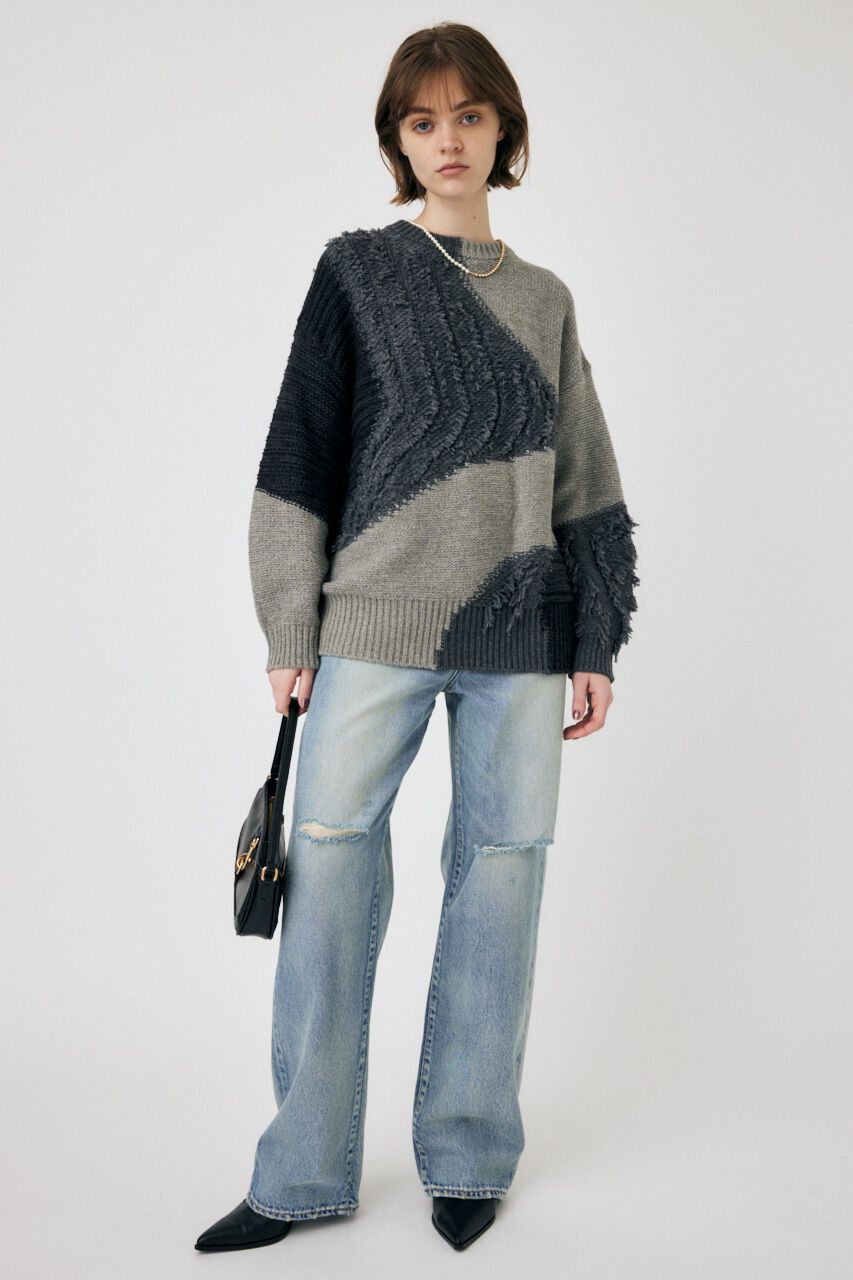 MOUSSY「PATCH DESIGN ニット」|ニット・セーター|C.GRY