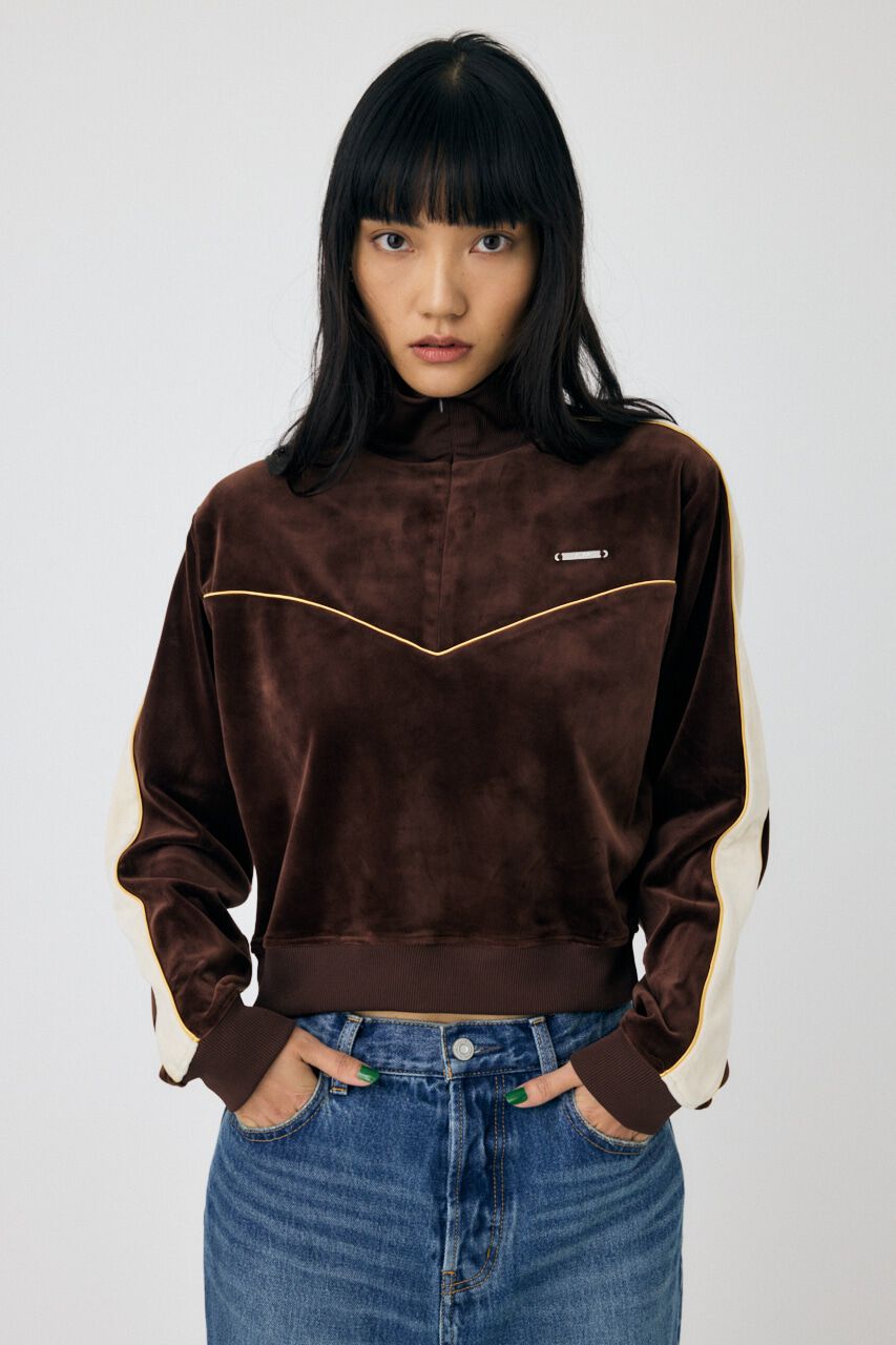 MOUSSY「VELOUR PIPING ハーフジップトップス」|Tシャツ・カットソー|BRN