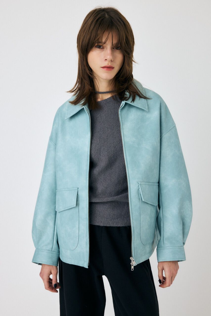 MOUSSY「FAUX LEATHER OVER ジャケット」|ブルゾン・スタジャン|L/BLU1