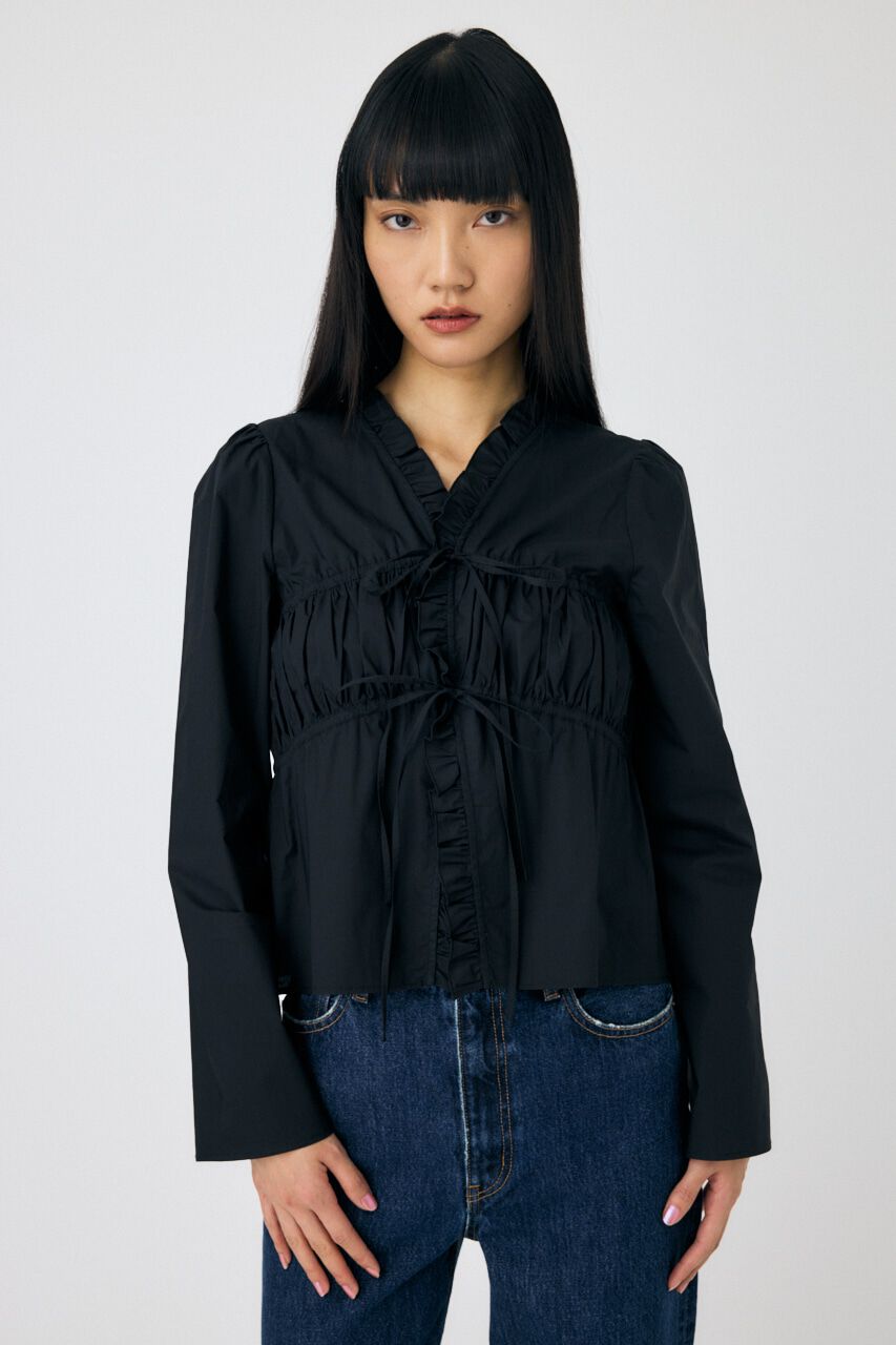 MOUSSY「FRONT RIBBON GATHER ブラウス」|シャツ・ブラウス|BLK