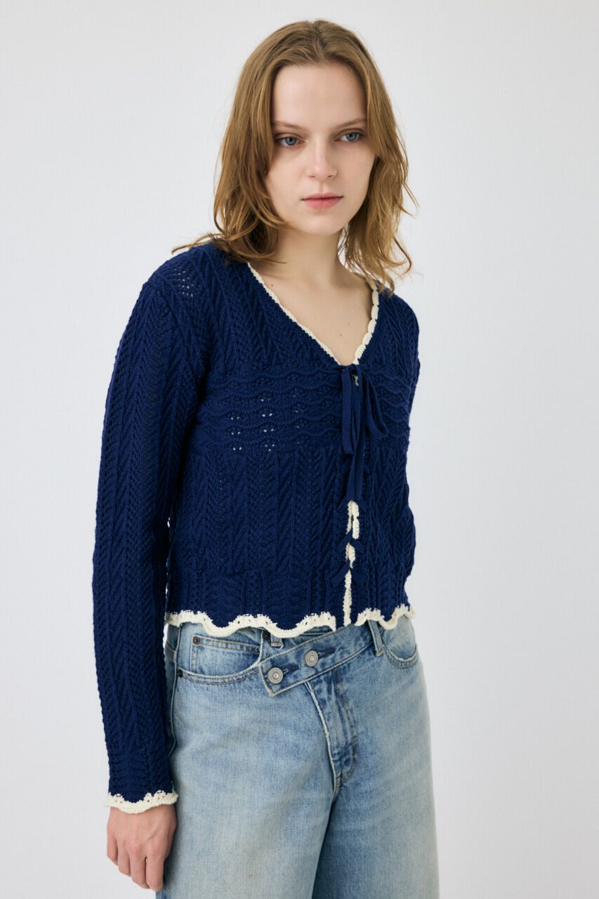 MOUSSY「OPEN STITCH レースアップニット」|ニット・セーター|NVY