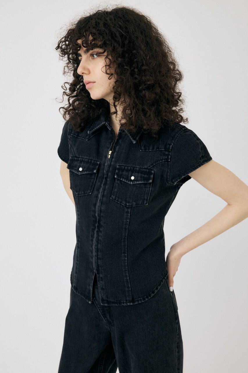 MOUSSY「CAP SLEEVE デニムシャツ」|シャツ・ブラウス|BLK
