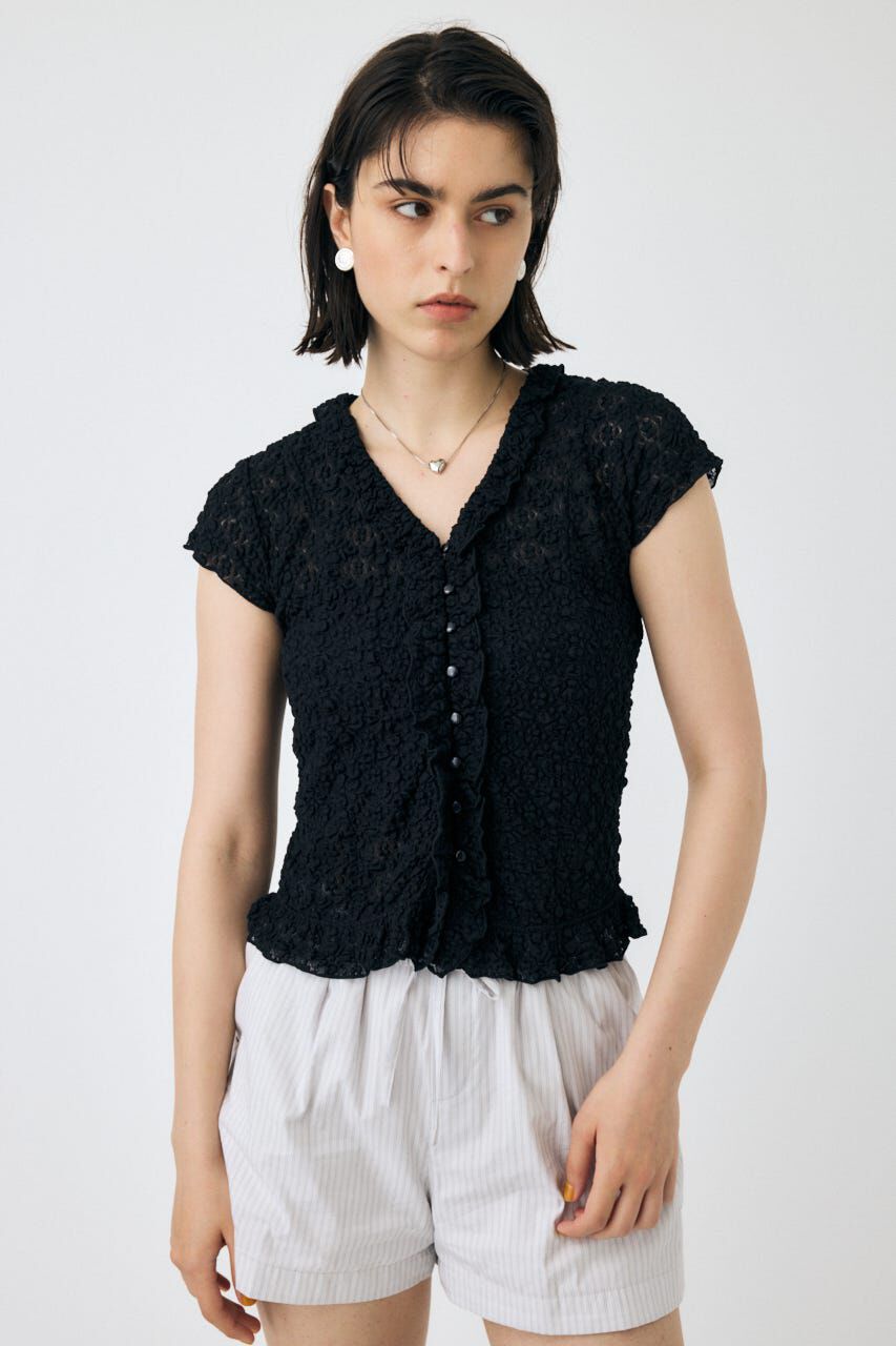MOUSSY「RUFFLE LACE ノースリーブトップス」|Tシャツ・カットソー|BLK