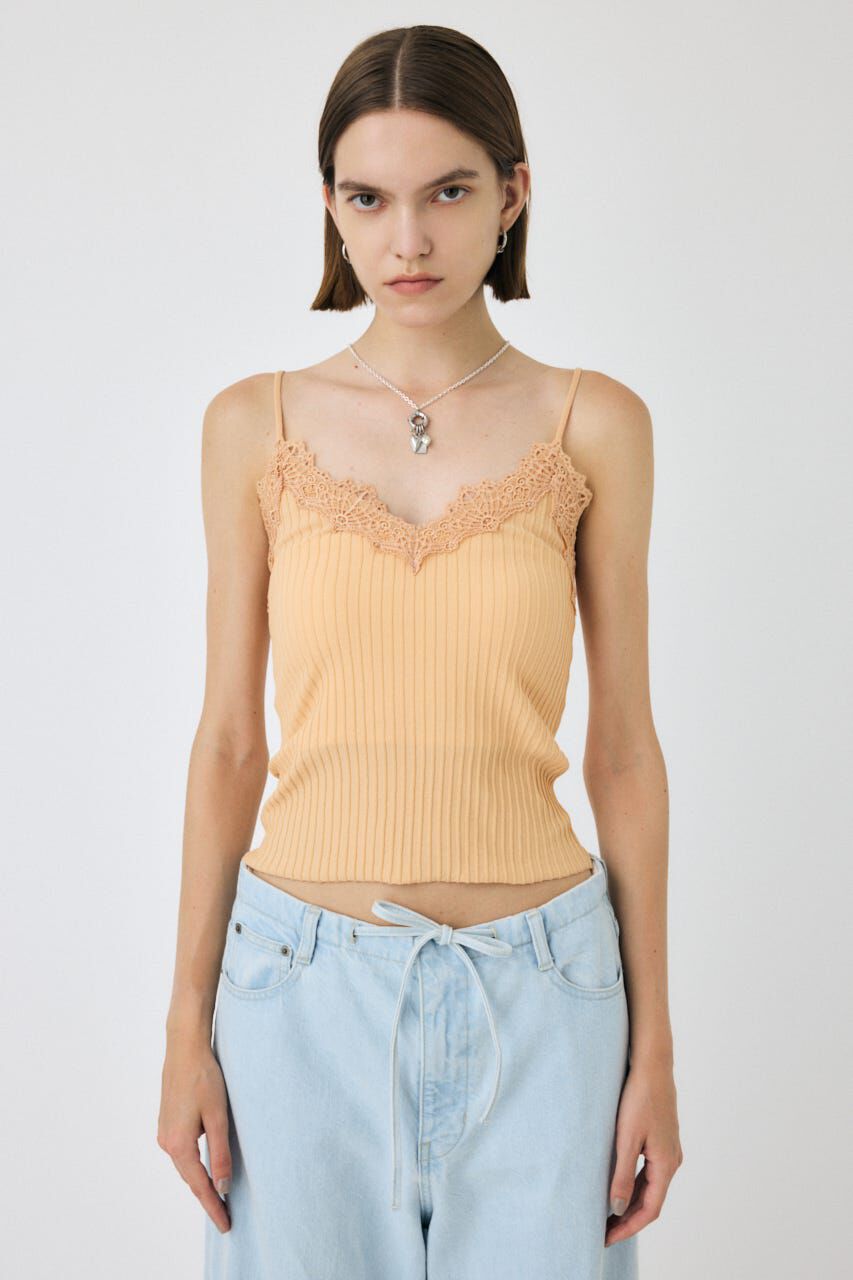 MOUSSY「LACE TRIM RIB キャミソール」|キャミソール|L/ORG1