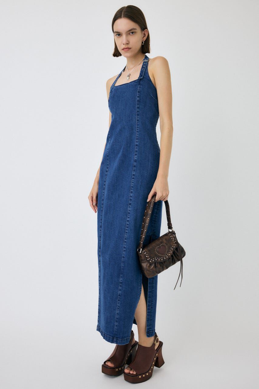 MOUSSY「HALTER STRAP デニムドレス」|ワンピース|BLU