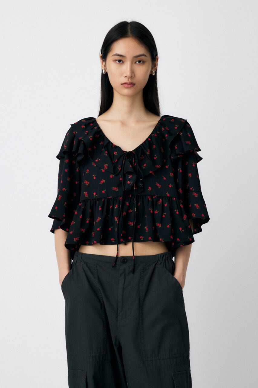MOUSSY「FLOWER PATTERN フリルトップス」|シャツ・ブラウス|柄BLK5