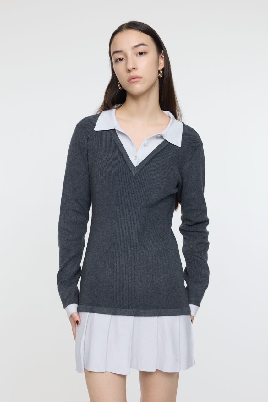 MOUSSY「LAYERED KNIT ミニドレス」|ワンピース|C.GRY