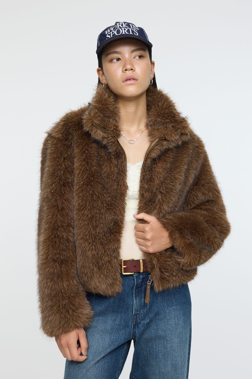 MOUSSY「F/FUR STAND COLLAR ジャケット」|ブルゾン・スタジャン|