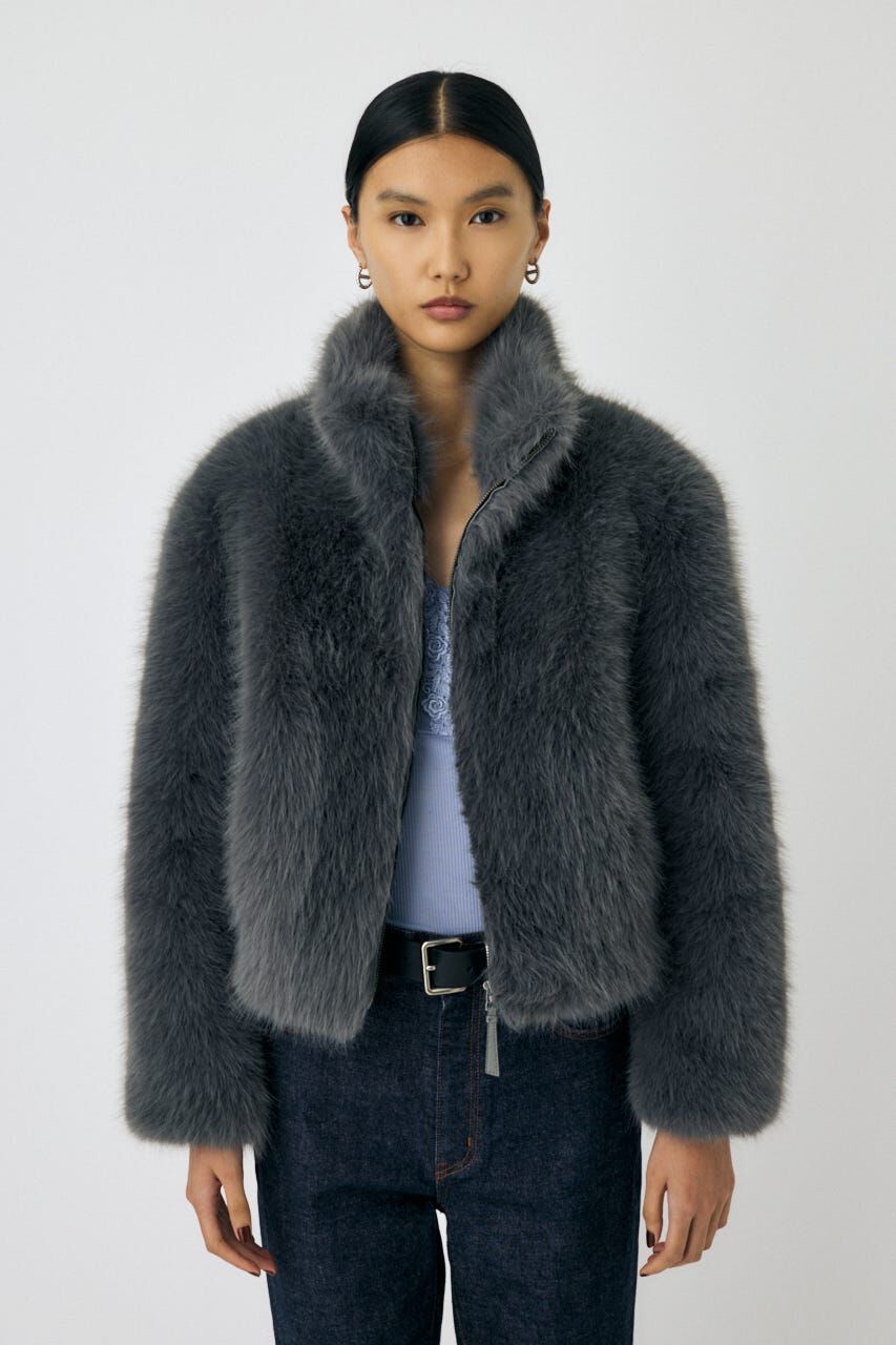 MOUSSY「F/FUR STAND COLLAR ジャケット」|ブルゾン・スタジャン|GRY