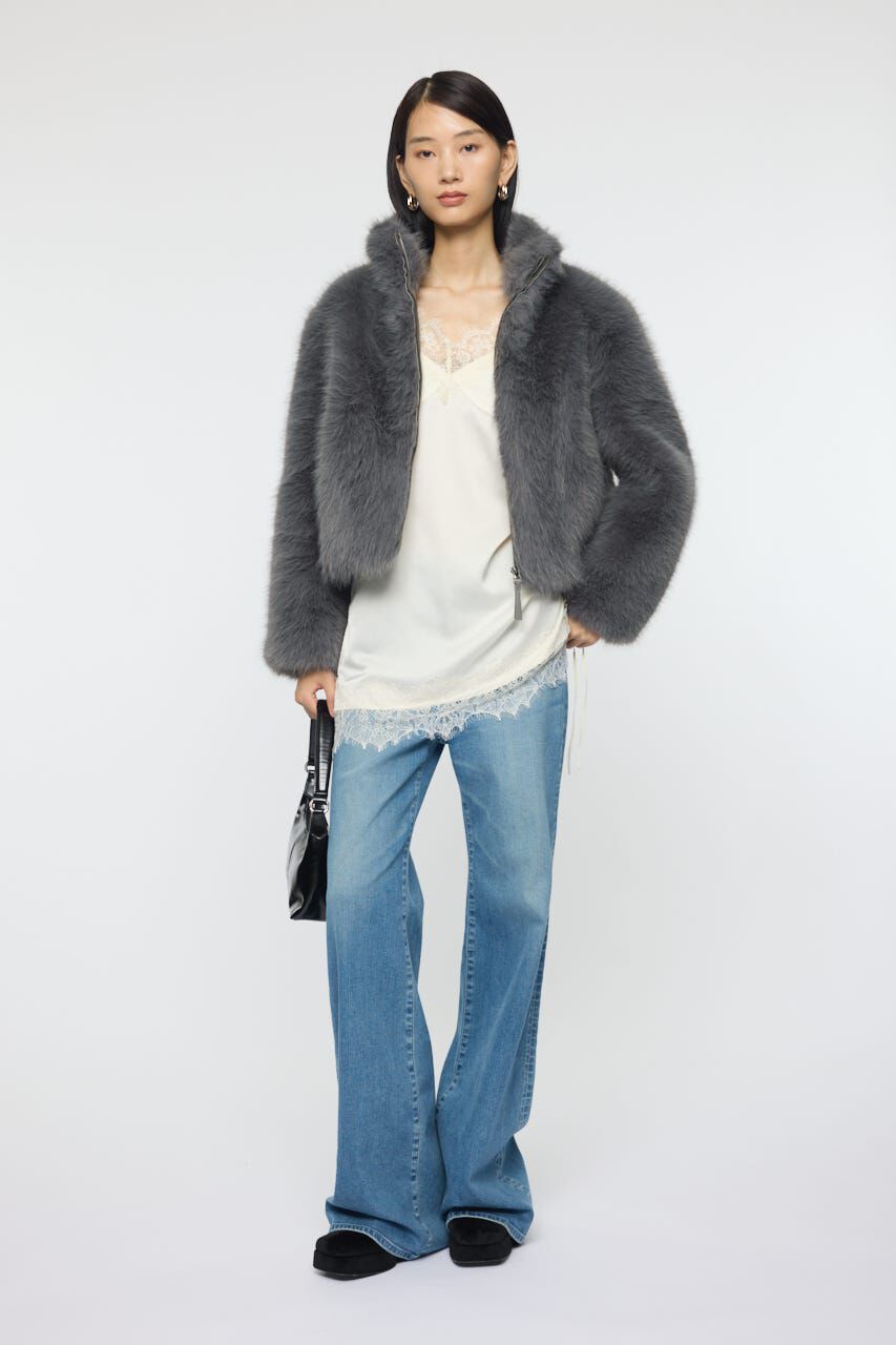 MOUSSY「F/FUR STAND COLLAR ジャケット」|ブルゾン・スタジャン|