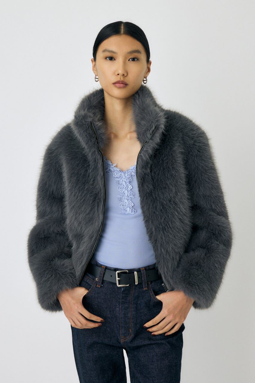 MOUSSY「F/FUR STAND COLLAR ジャケット」|ブルゾン・スタジャン|