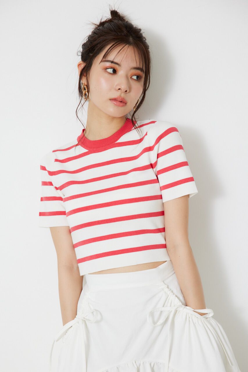 rienda「ボーダーショートKnit TOP」|ニット・セーター|