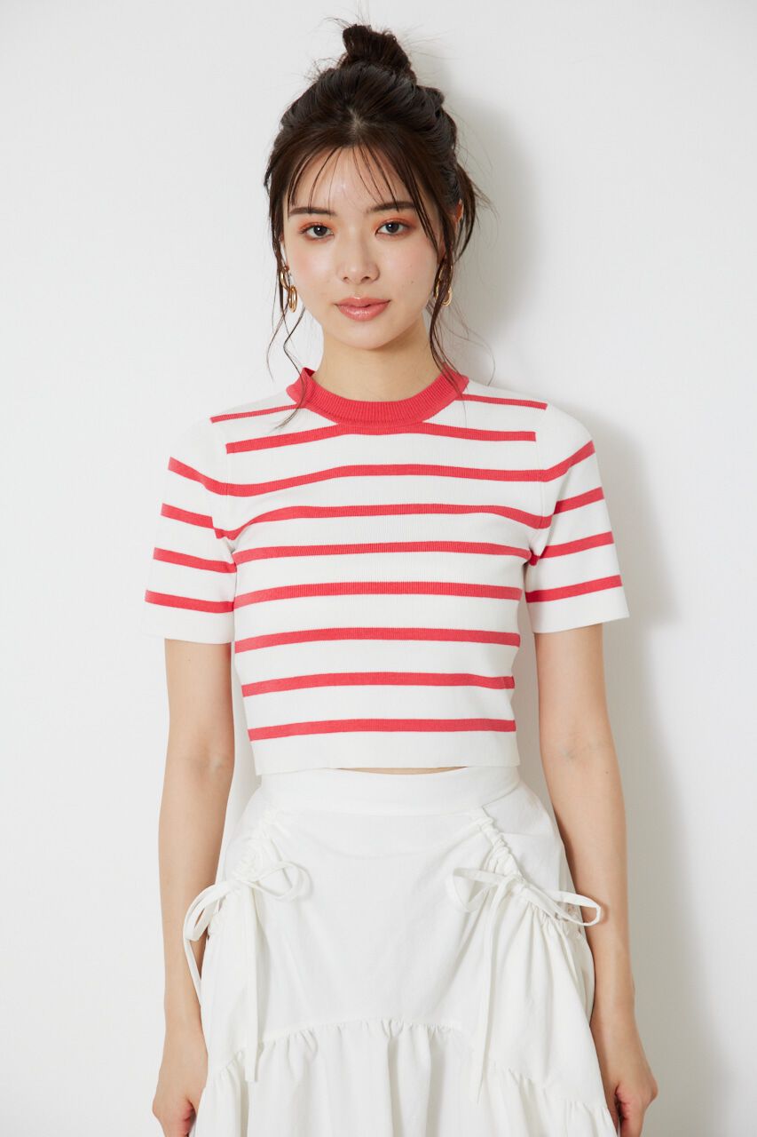 rienda「ボーダーショートKnit TOP」|ニット・セーター|