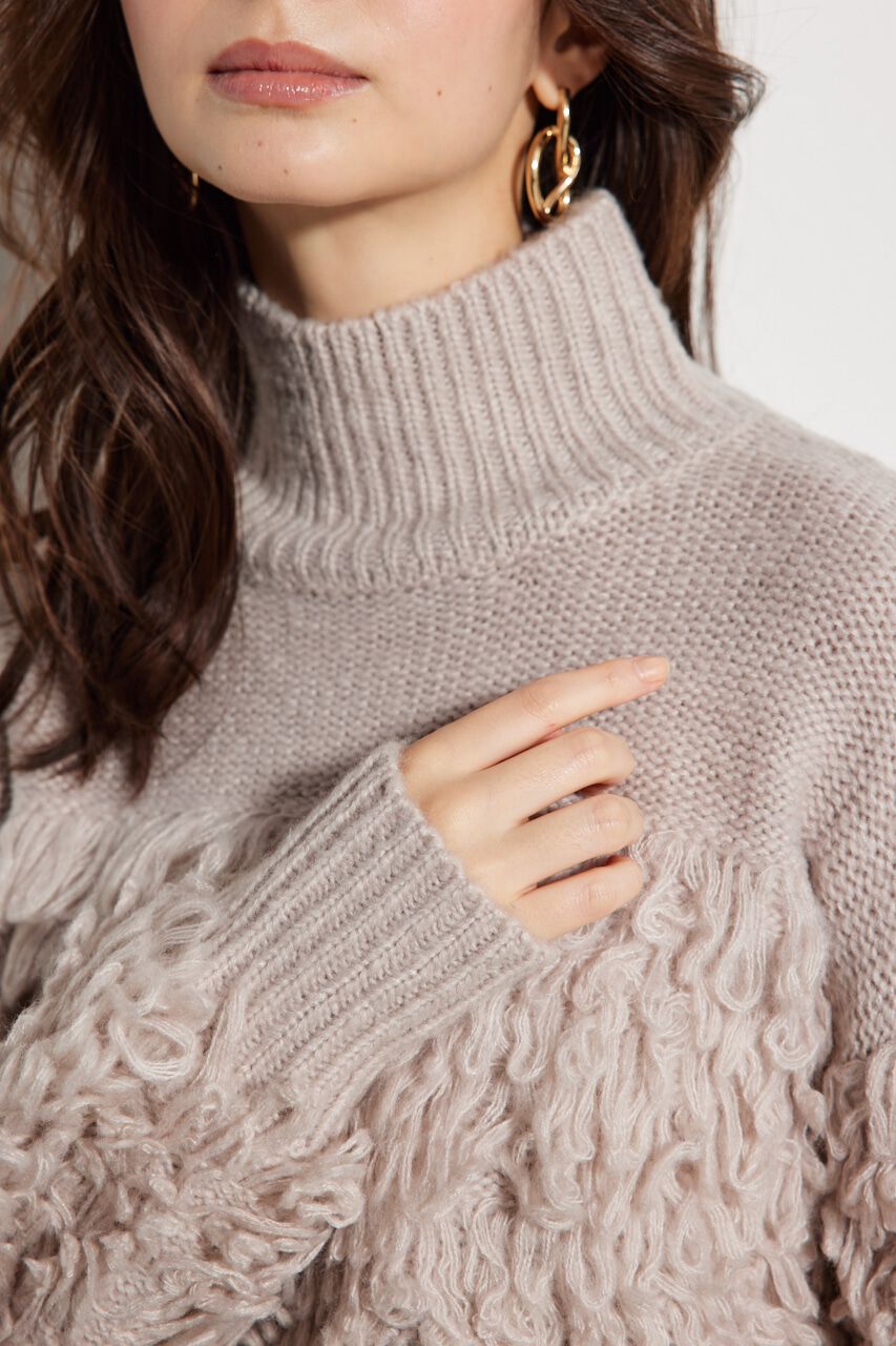 rienda「フリンジコンビKnit TOP」|ニット・セーター|