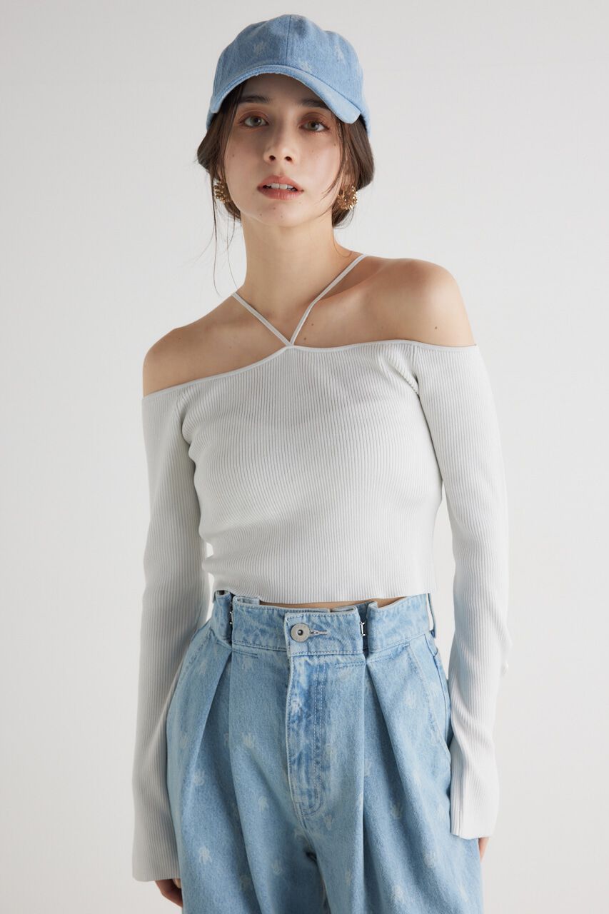 rienda「スリットSLVオフショルダーknit TOP」|ニット・セーター|WHT