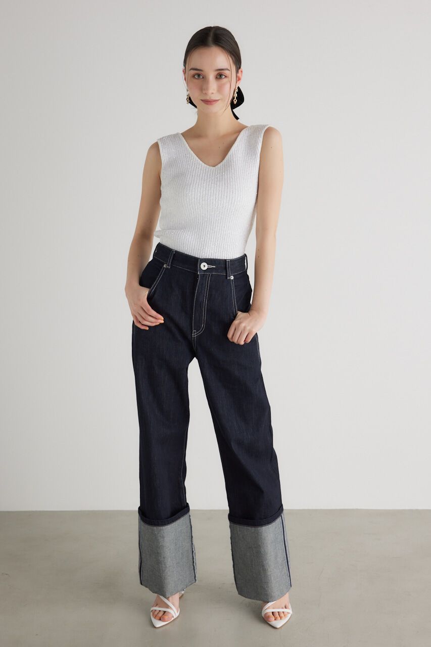 rienda「スパンコールVN Knit TOP」|タンクトップ|