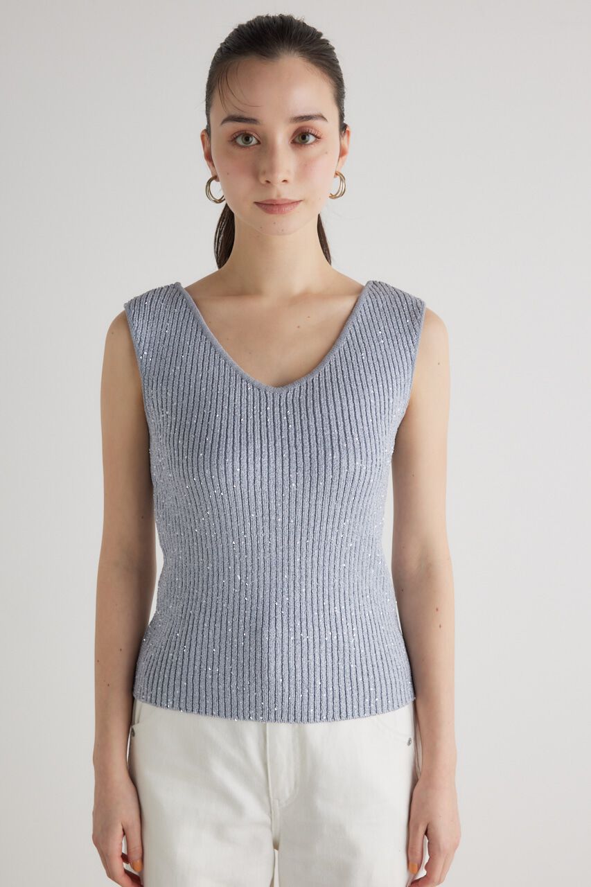 rienda「スパンコールVN Knit TOP」|タンクトップ|