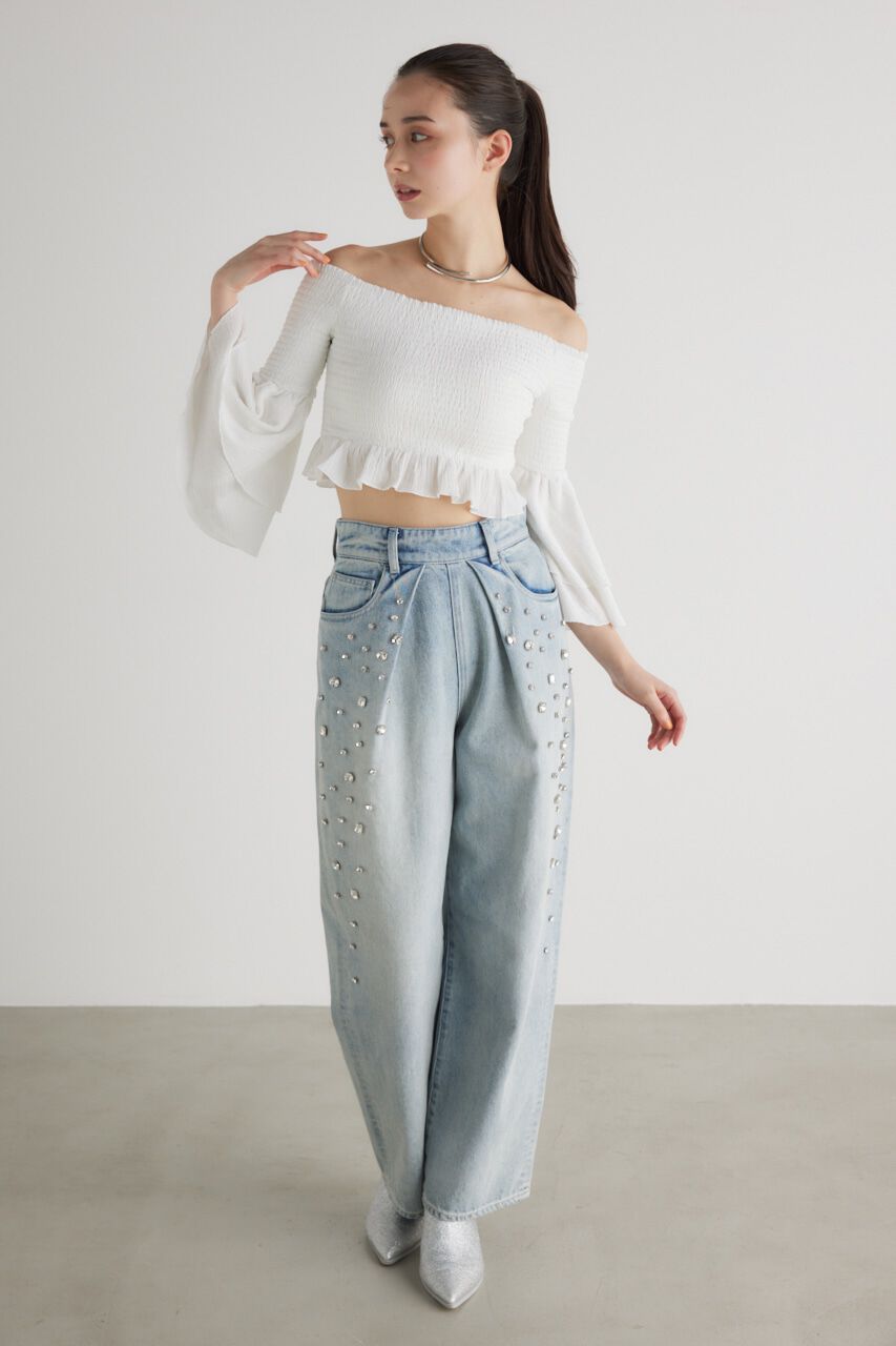 rienda「シャーリングオフショルクロップドTOP」|その他|