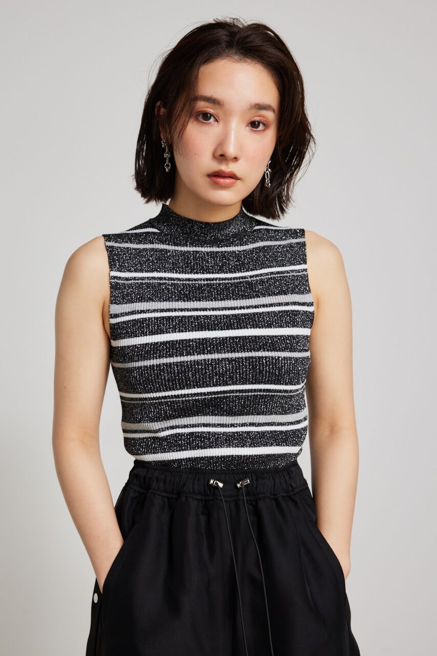 rienda「スリーブレスラメウォッシャブルKnit TOP」|ニット・セーター|柄BLK5