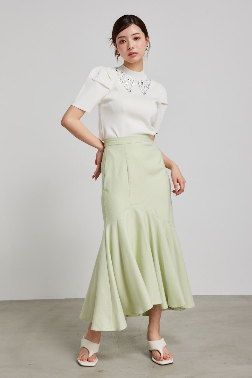 rienda「ビジューカラーハーフSLV Knit TOP」|ニット・セーター|