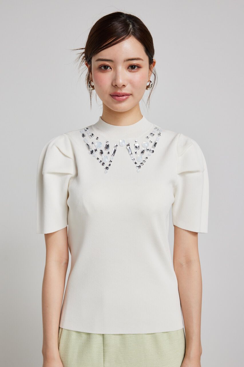 rienda「ビジューカラーハーフSLV Knit TOP」|ニット・セーター|