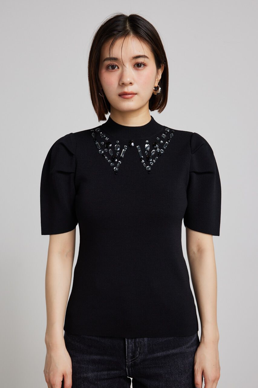 rienda「ビジューカラーハーフSLV Knit TOP」|ニット・セーター|