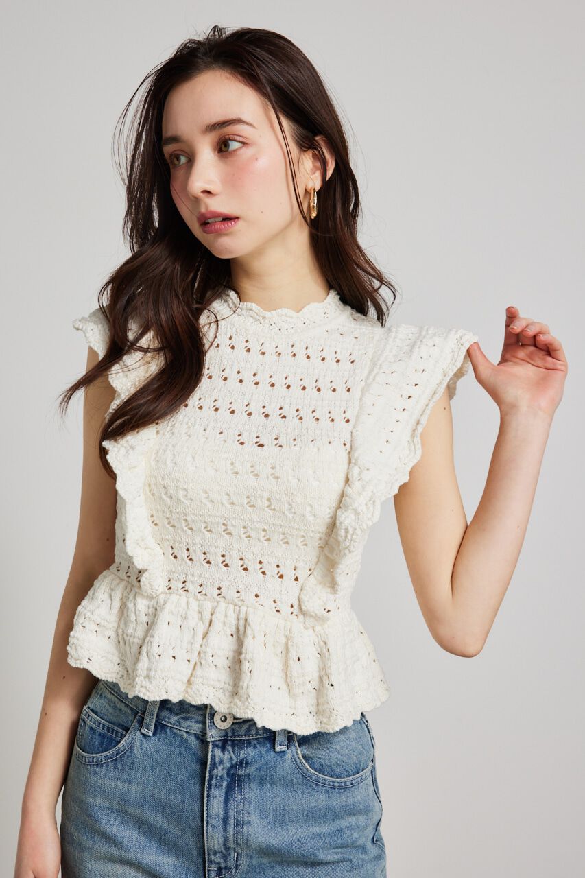 rienda「フリルクロシェKnit TOP」|ニット・セーター|