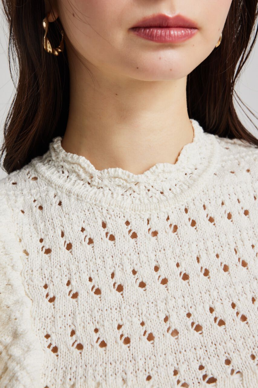 rienda「フリルクロシェKnit TOP」|ニット・セーター|