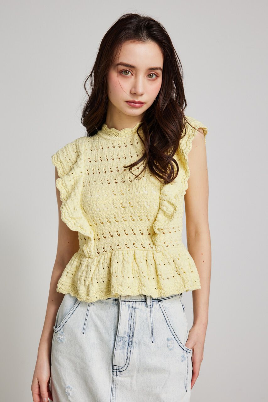 rienda「フリルクロシェKnit TOP」|ニット・セーター|YEL