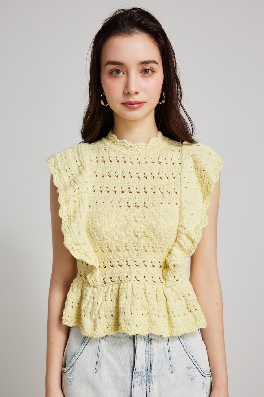 rienda「フリルクロシェKnit TOP」|ニット・セーター|