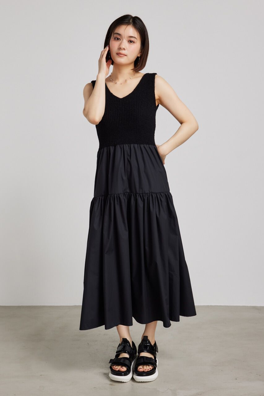 rienda「サマーシャギーknitコンビフレアOP」|ワンピース|BLK