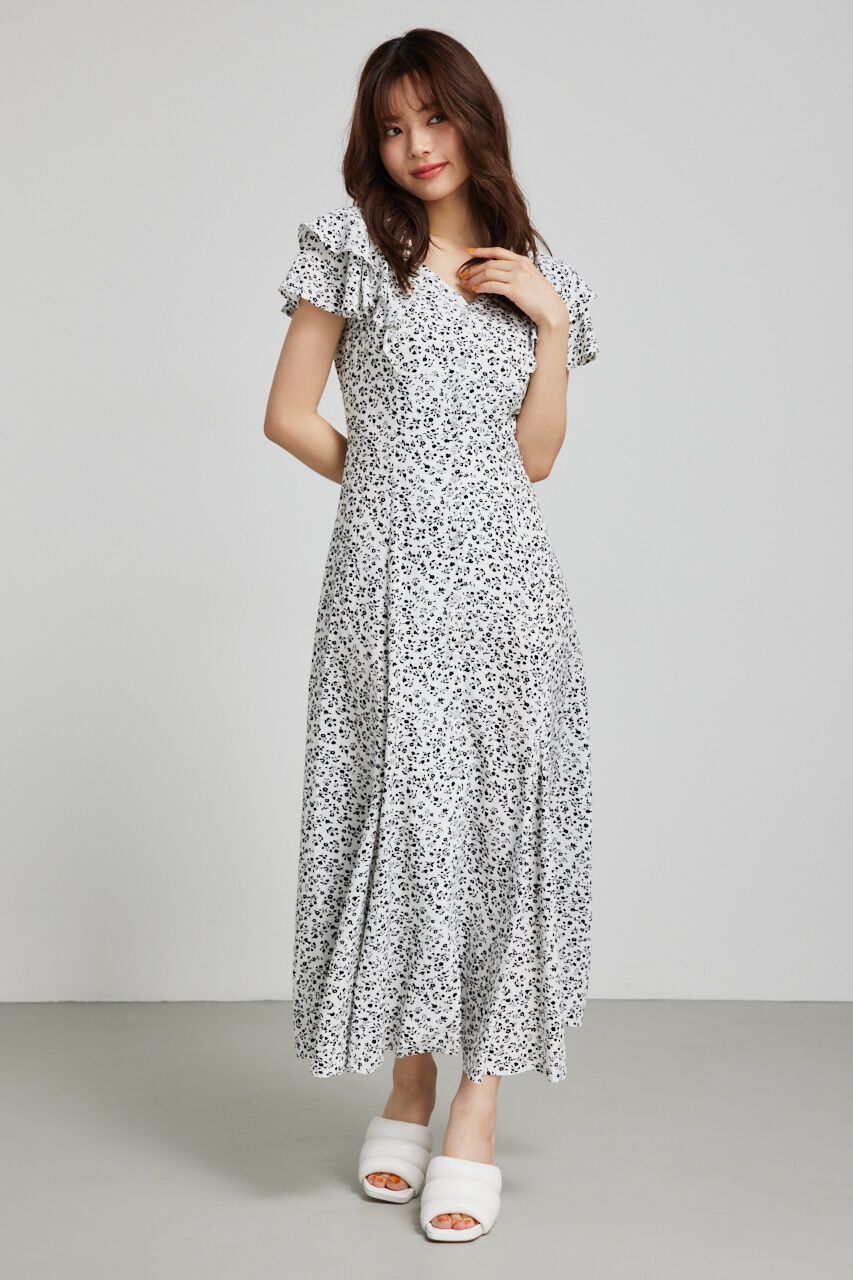 rienda「ダブルフレアスリーブOP」|ワンピース|柄WHT5