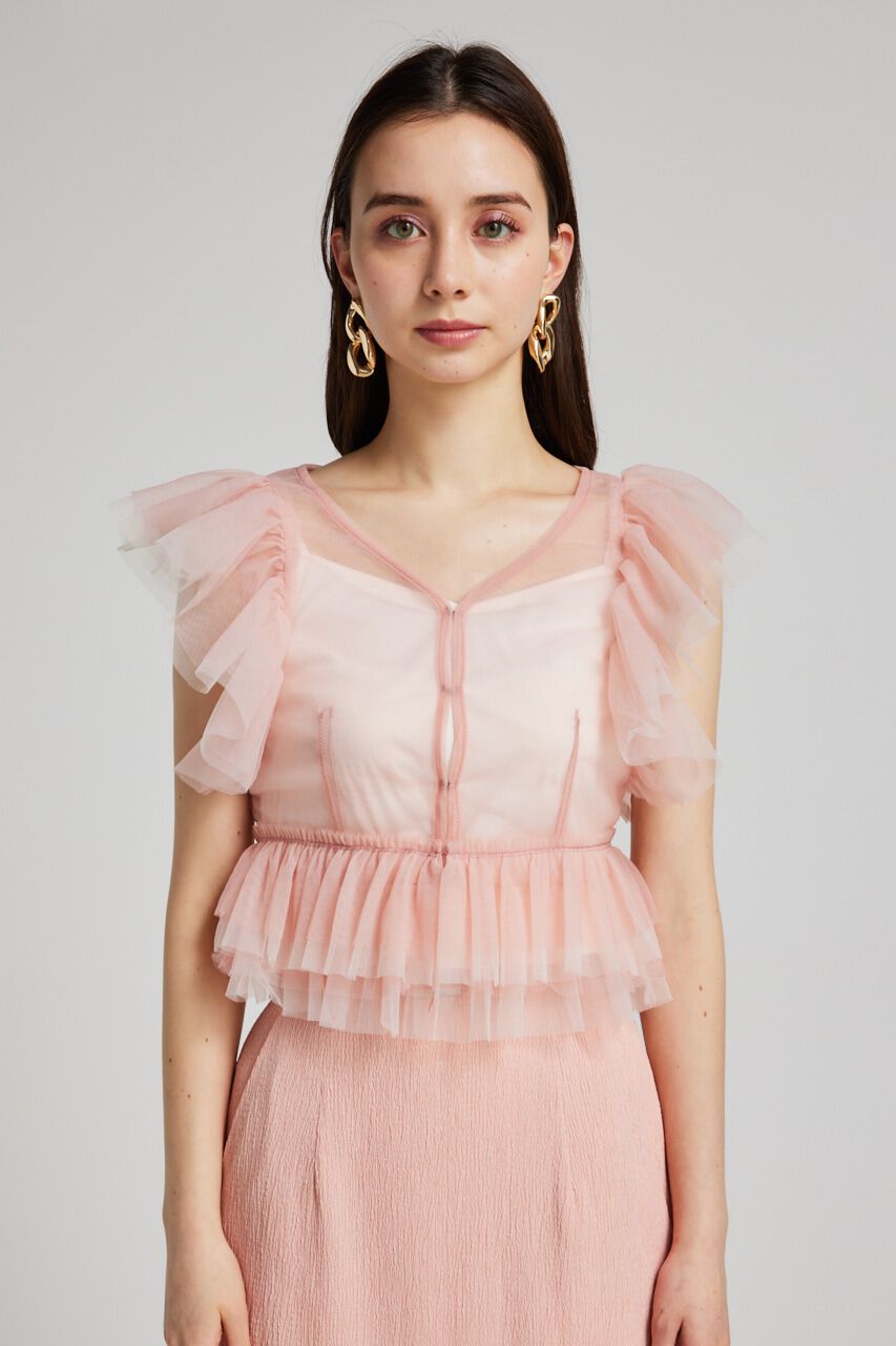 rienda「バイカラーフリルチュールBLS」|シャツ・ブラウス|