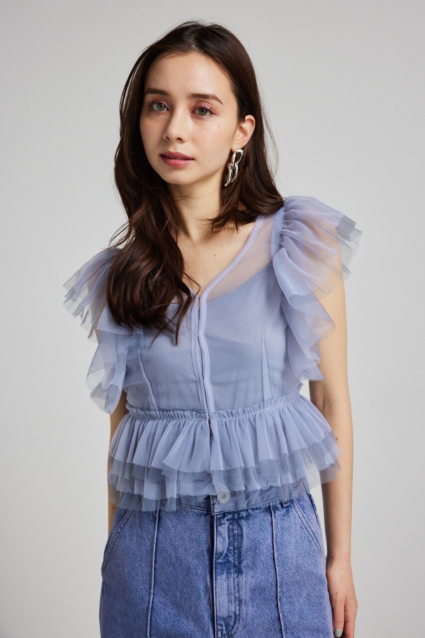 rienda「バイカラーフリルチュールBLS」|シャツ・ブラウス|